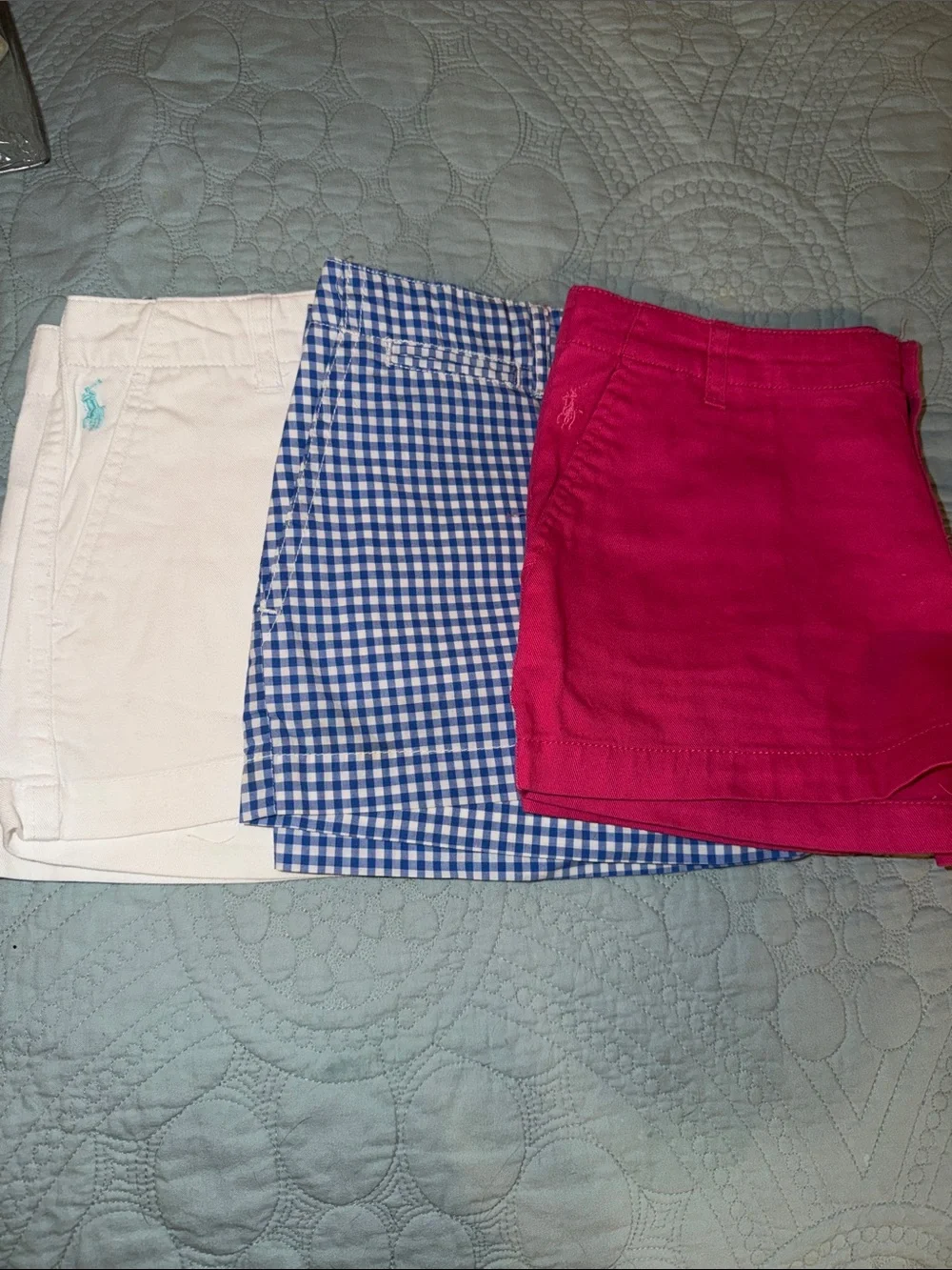 Polo by Ralph Lauren Girls' Pink, Blue Gingham & White Shorts Trio